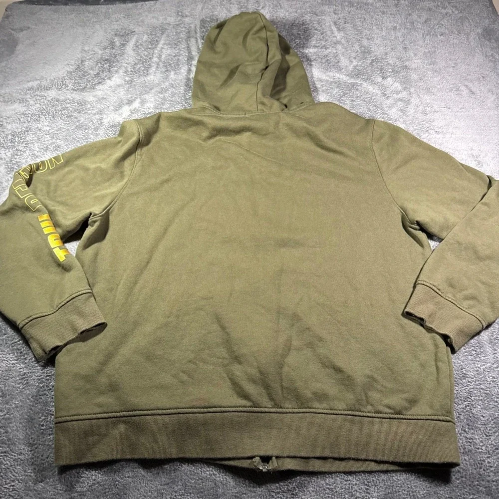 True Religion Mens Olive Green Full Zip Hoodie Gold Logo Sleeve Graphic XL
